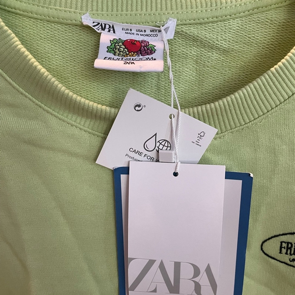 Zara | Fruit Of The Loom Collab Green Cropped Sweatshirt size Small - Picture 6 of 10